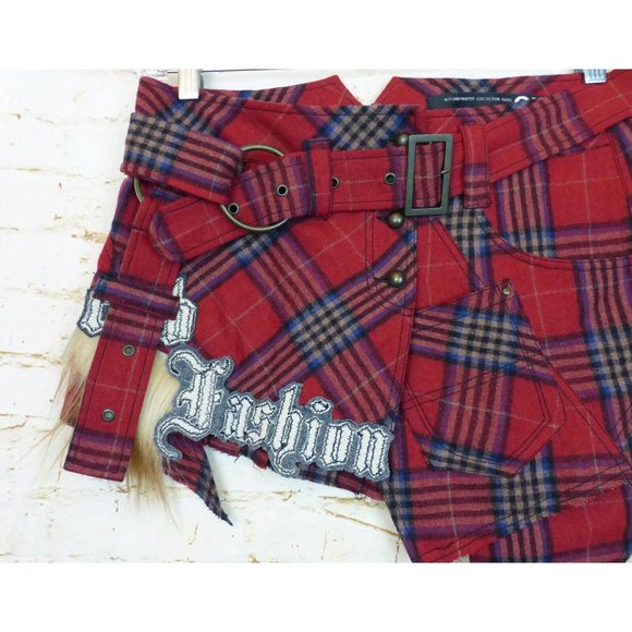 Atelier GX-2 France Womens VTG Y2K Asymmetrical Plaid Wool Skirt L Punk Grunge - Picture 3 of 11